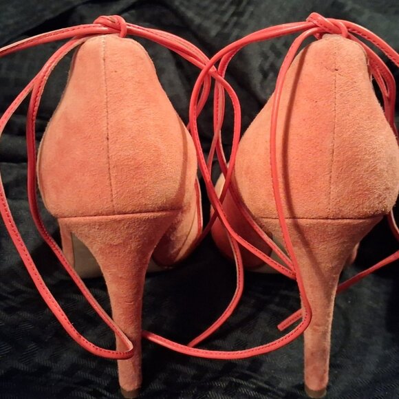 CLEF Women's Genuine Coral Orange Suede Leather Stiletto Pumps, Italy, sz 40.5 - Picture 7 of 15